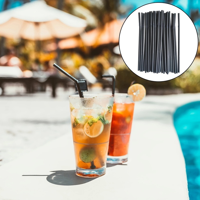 100 Pcs Disposable Plastic Bendable Recyclable Black Drinking Straw / For Family Party Event Picnic