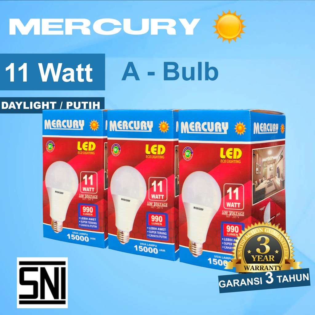 MERCURY LIGHTNING 11W Bohlam LED A Bulb Lampu LED 11 Watt 11 W GARANSI 3 THN ORIGINAL