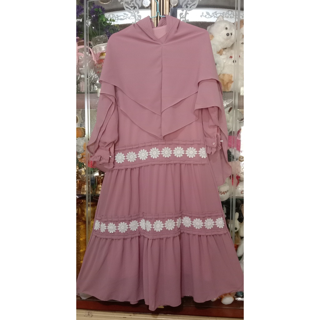 Gamis syar.i anak 11/12 tahun variasi renda putih/gamis babydoll anak variasi renda putih