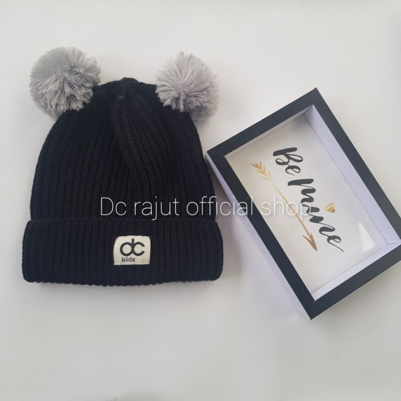 Topi Rajut Anak Pompom Kupluk Rajut Anak Bayi Pompom-Hitam
