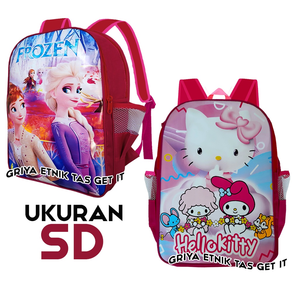 Tas Sekolah Anak Perempuan Murah Ransel Gendong SD Karakter Frozen Elsa Kitty