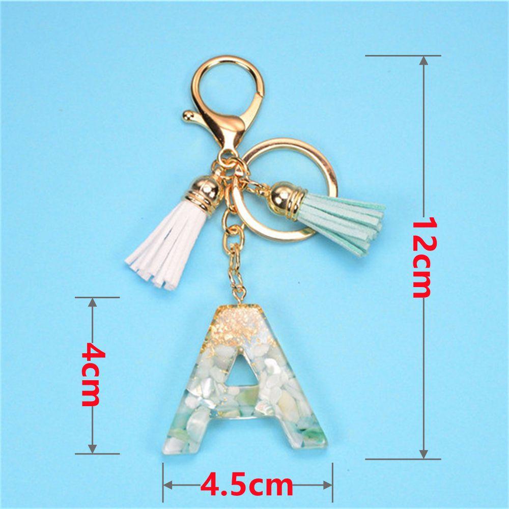 NEEDWAY 26huruf Gantungan Kunci Lucu Resin Indah Inisial Huruf Ornamen Gantungan Kunci Mobil Foil Emas Kristal Alfabet Key Chain