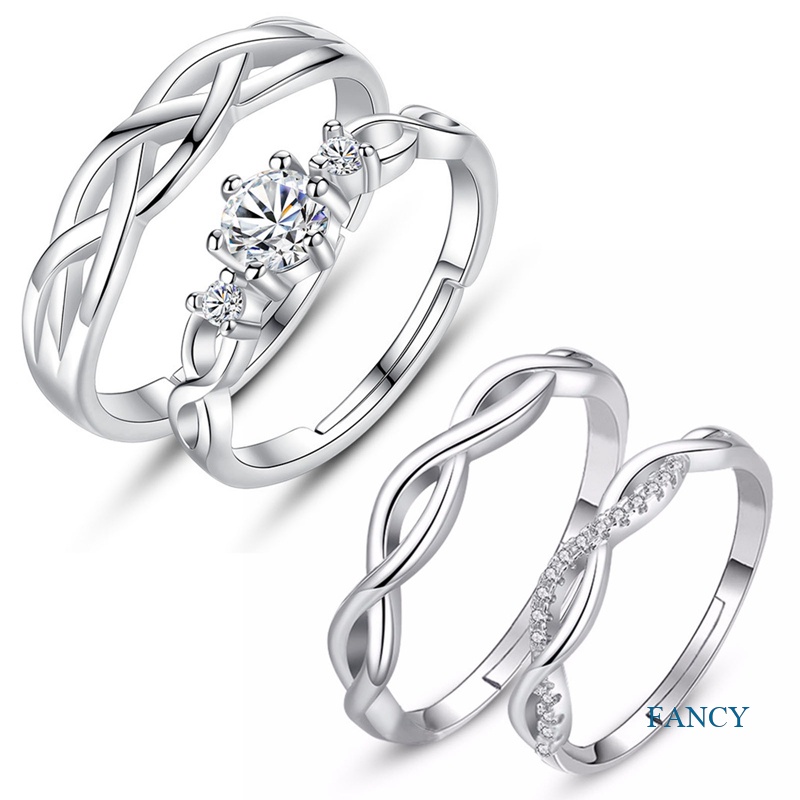 Cincin Sterling Silver 925 Dengan Kristal + Berlian Imitasi Untuk Pasangan / Pria / Wanita