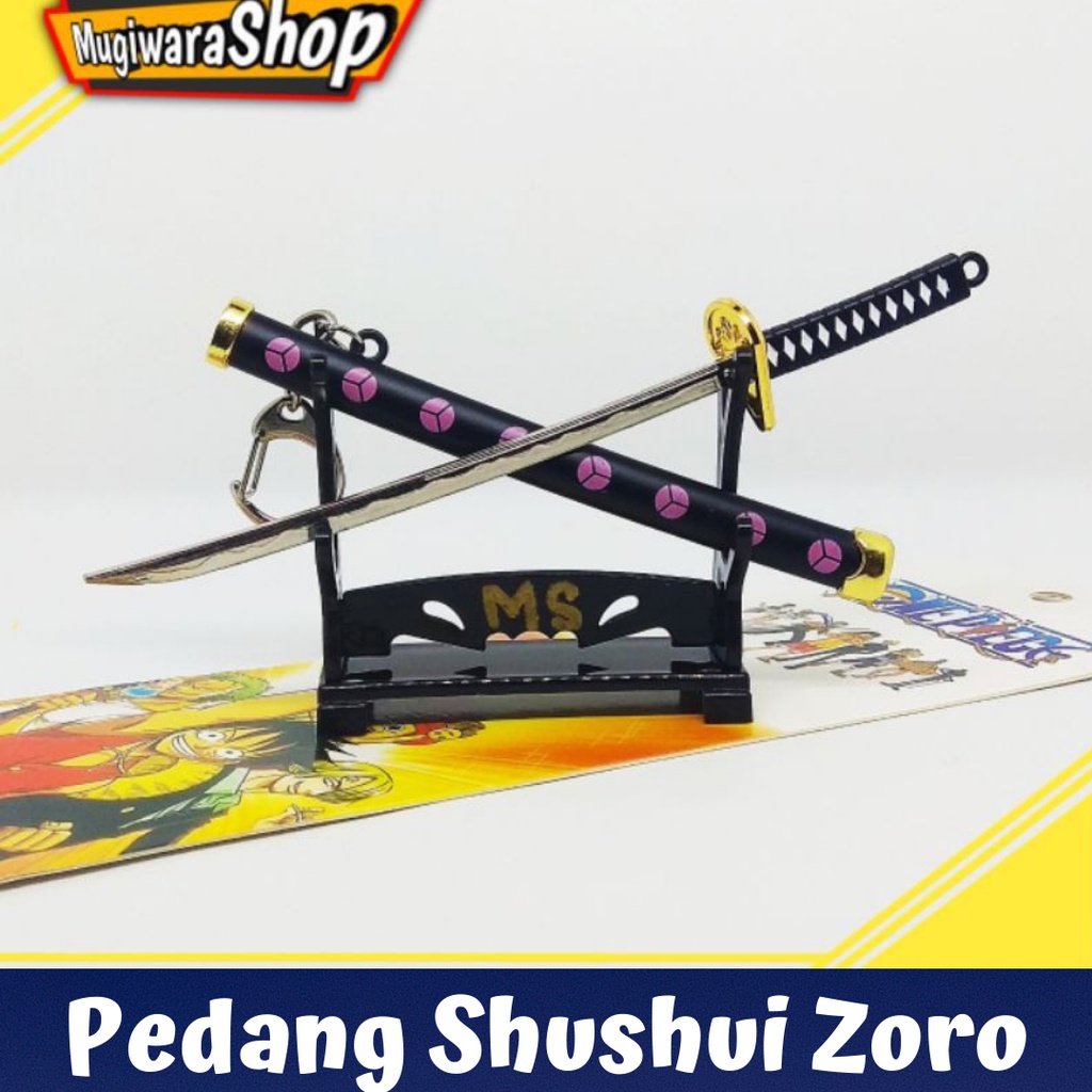 Miniatur Pedang Shushui Zoro anime one piece ukuran mini Gantungan kunci Samurai tidak tajam koleksi