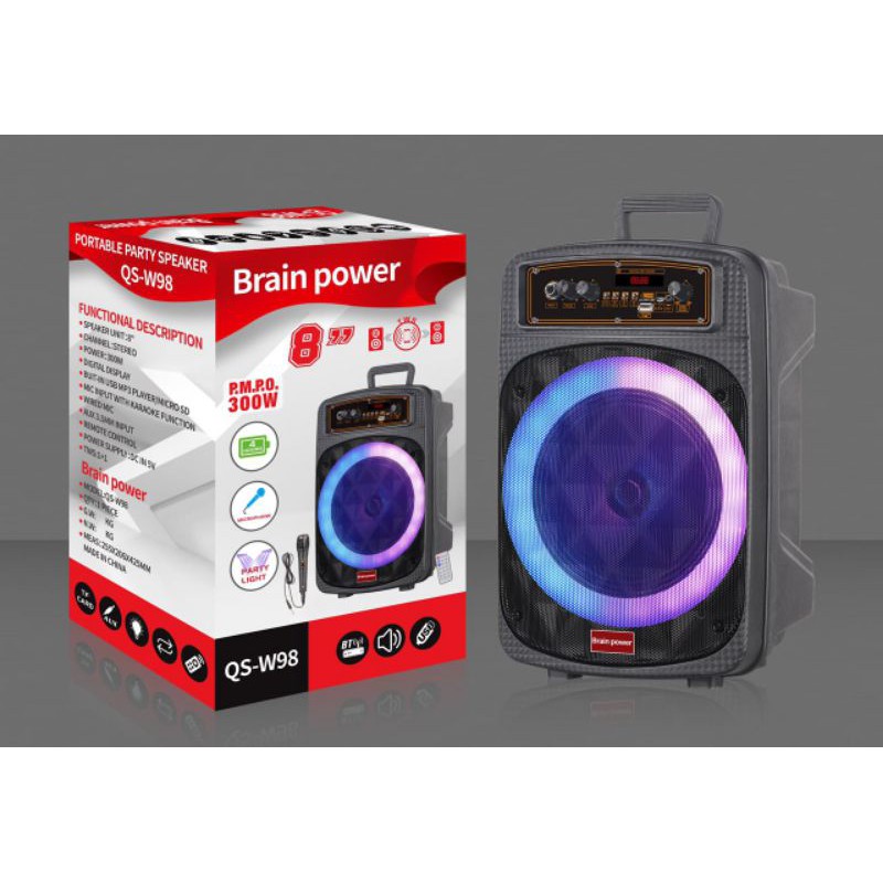 Speaker spiker wireless bluetooth QS W98 8inch RGB portable Brain power