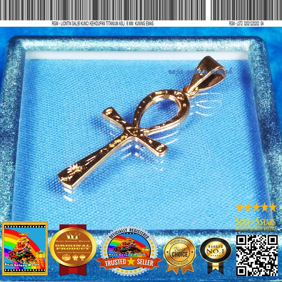 Raja Gelang Murah Liontin salib kunci kehidupan Titanium asli  6 mm Kuning Emas