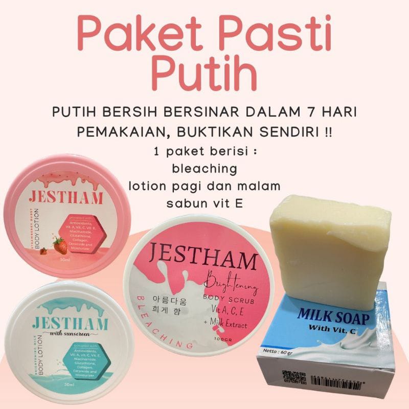 ORIGINAL - LANGSUNG KIRIM : PAKET PASTI PUTIH LENGKAP JESTHAM ( LOTION PAGI & MALAM , SABUN DOSTING 