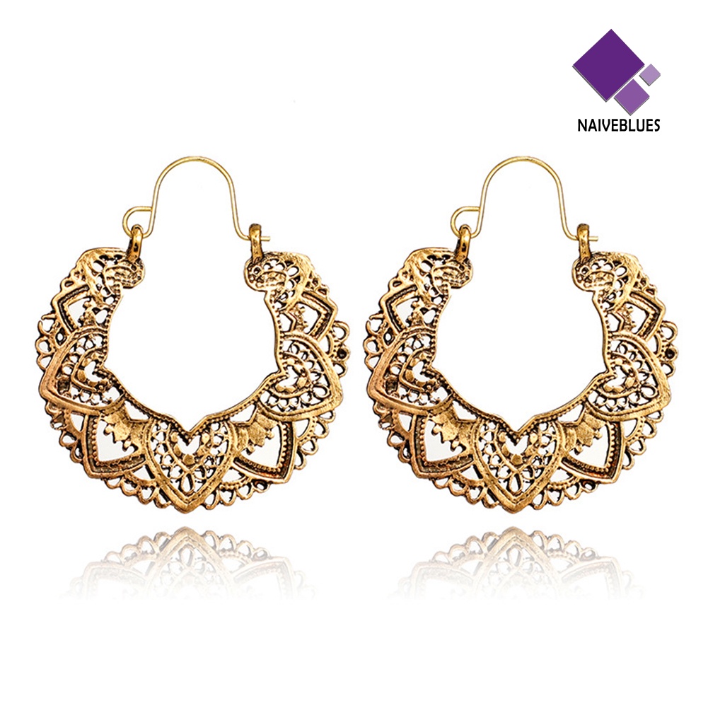 Anting Hoop Geometris Hati Model Hollow out Gaya Vintage Untuk Wanita