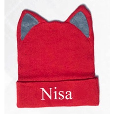 Kupluk Kucing Kids Anak Bayi Cewek Cowok Polos / Bordir Nama Suka Suka-MERAH