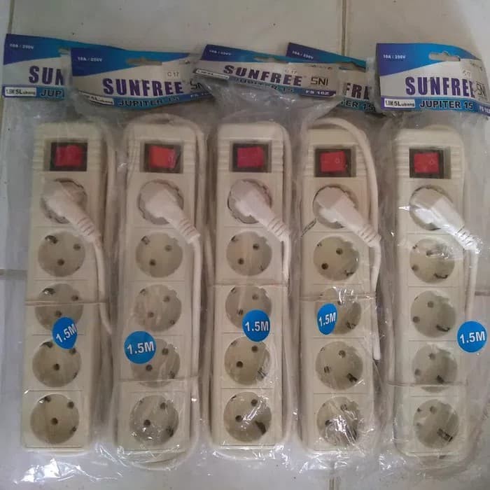 Stop Kontak 5 Lubang 1.5 Meter Sunfree / Colokan Listrik 5L 1.5m / Terminal Stopkontak 5 lubang