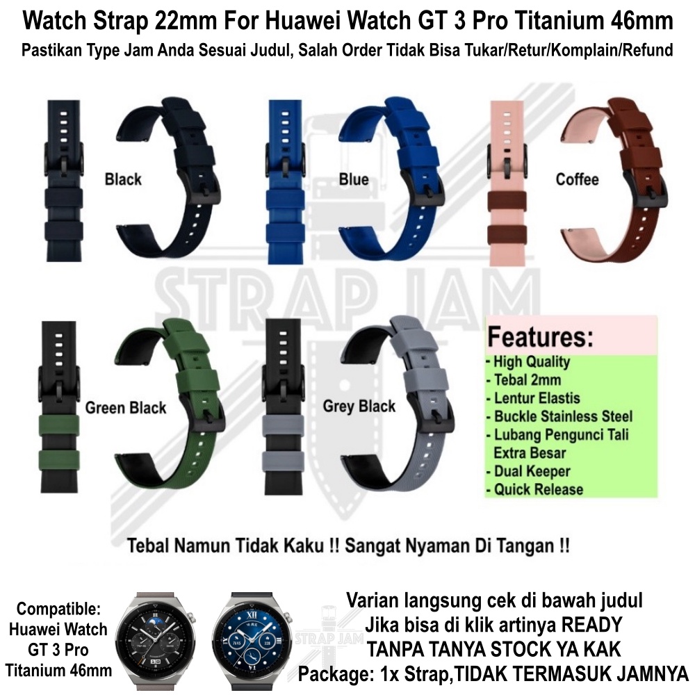 HNN Strap Huawei Watch GT3 GT 3 Pro 46mm - Tali Jam 22mm Rubber Lentur