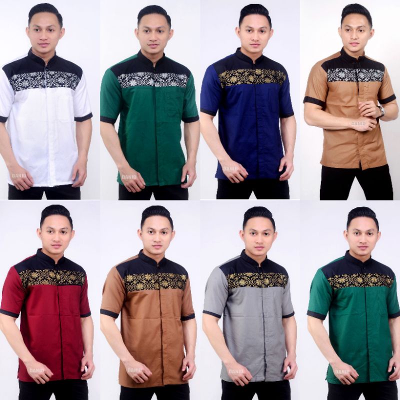 Hem Batik Pria Pengan Pendek  Kombinasi Bordil M L XL