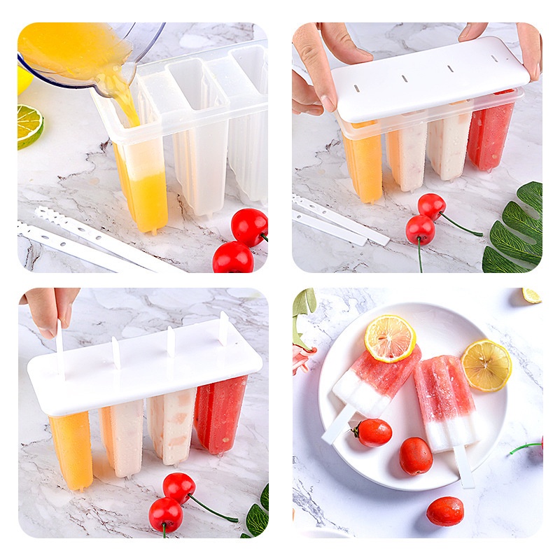 Hot Sale/1PC Cetakan Es Loli/Cetakan Es Krim Frozen Plastik 4sel/Popsicle Maker/Lolly Mould Tray/Alat Masak Dessert DIY Homemade