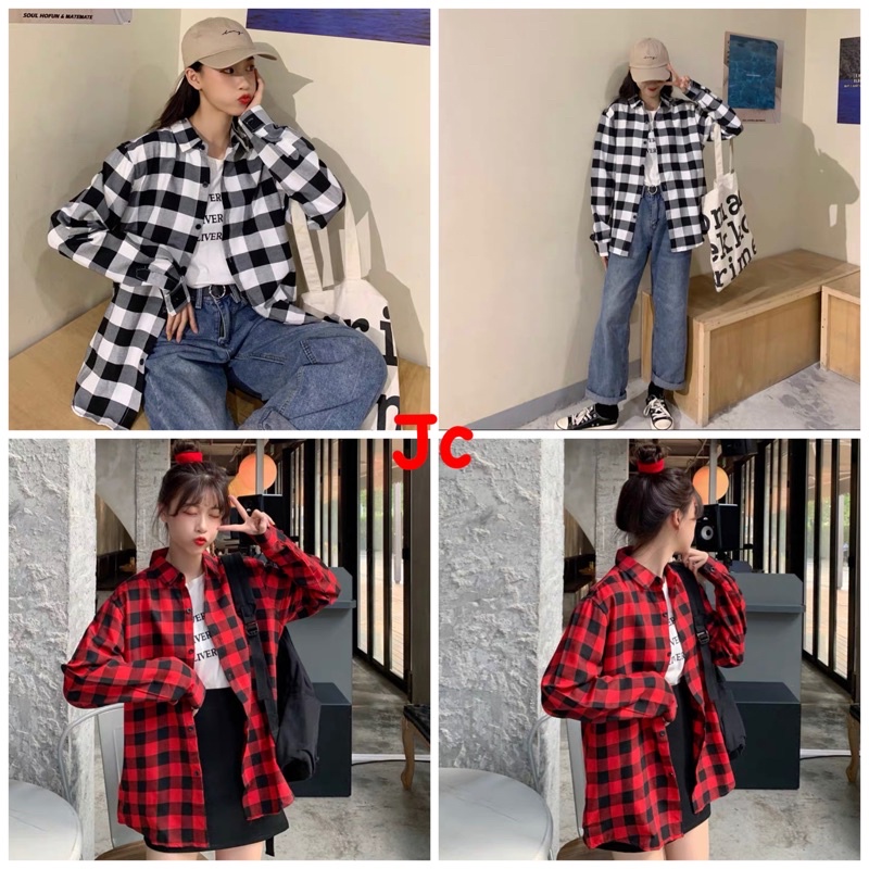 Ready JC- Kemeja Kotak Besar / kemeja Oversize wanita / Kemeja Oversize korea