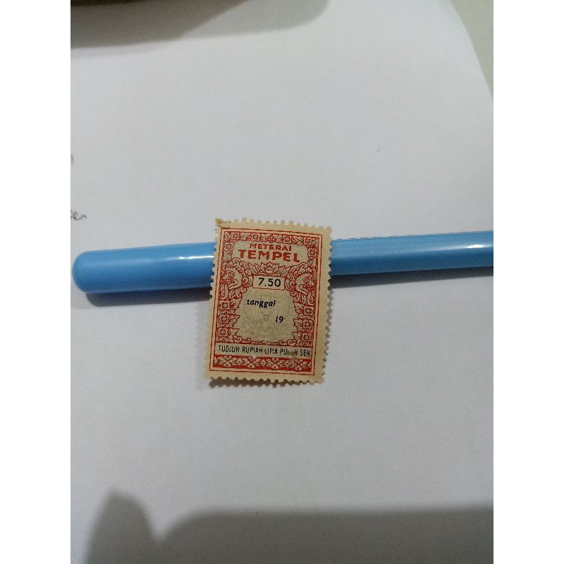 

Meterai Tempel 7.50 Tudjuh Rupiah Lima Puluh Sen tanggal 19 Prangko Perangko Stamp Materai