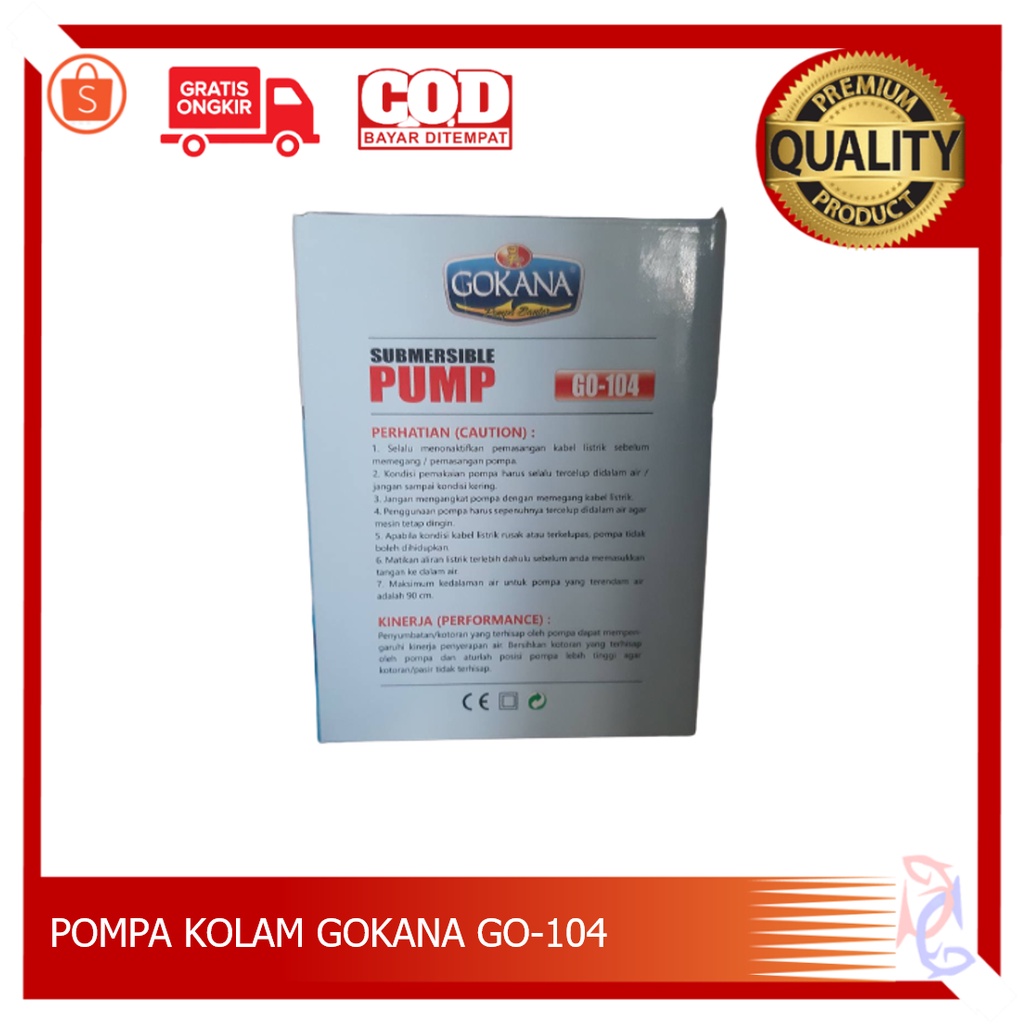 POMPA AIR KOLAM IKAN GOKANA GO104 NAIK 2,3M POMPA FILTER AQUARIUM POMPA CELUP POMPA AIR HIDROPONIK