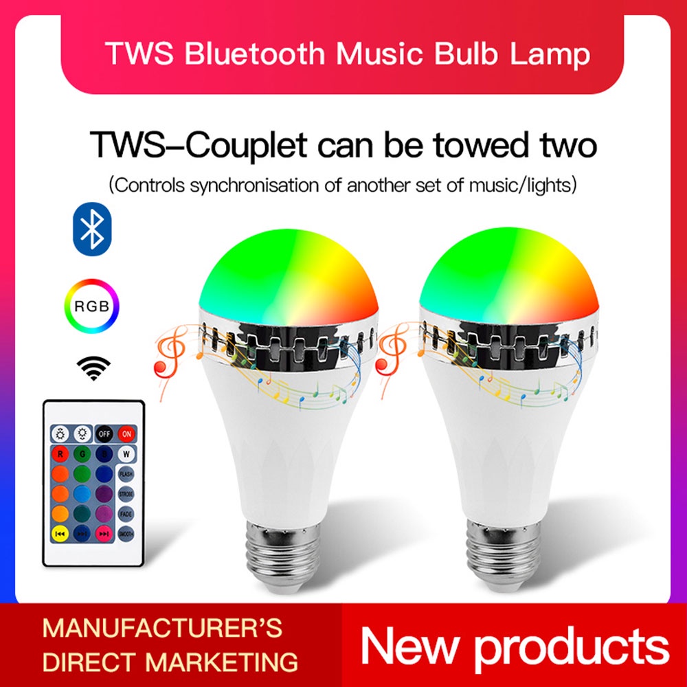 Wireless LED Smart Bluetooth Bulb Bohlam Speaker Musik Lampu APP 2 in 1 With Remote Control Party Light