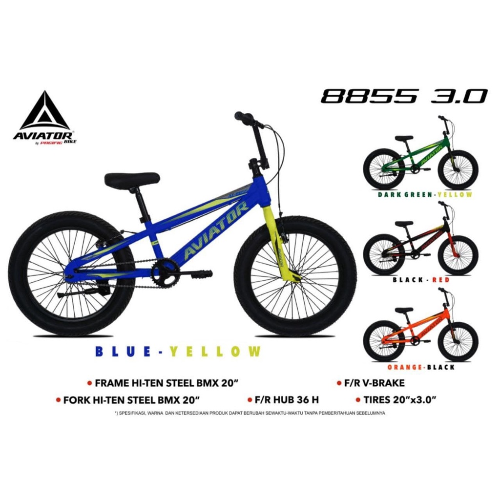 Sepeda Anak Laki BMX 20 Inch AVIATOR 8855 3.0 Ukuran  Ban Jumbo