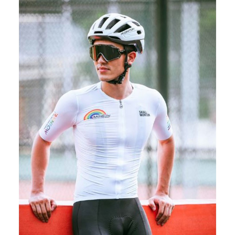 jersey baju sepeda wanita dan pria mtb roadbike rainbow putih santic meta roadbike