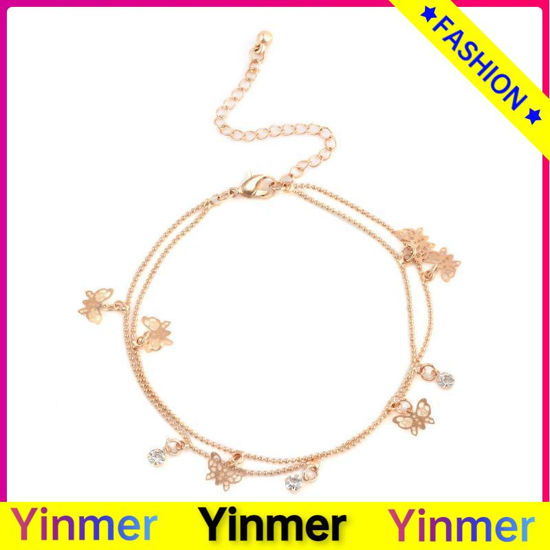 COD✨ Double Layer Hollow Butterfly Liontin Gelang Kaki Paduan Fashion Sepatu Wanita Yang Indah-Yinmer