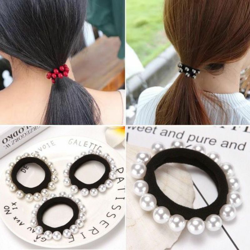 Ikat Rambut Korea Mutiara/ Karet Gelang Pearl Hair