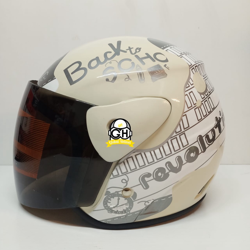 HELM EVOLUTION NOTES REVOLUTION CREAM SERIES HALF FACE TERMURAH MODEL GM EVO