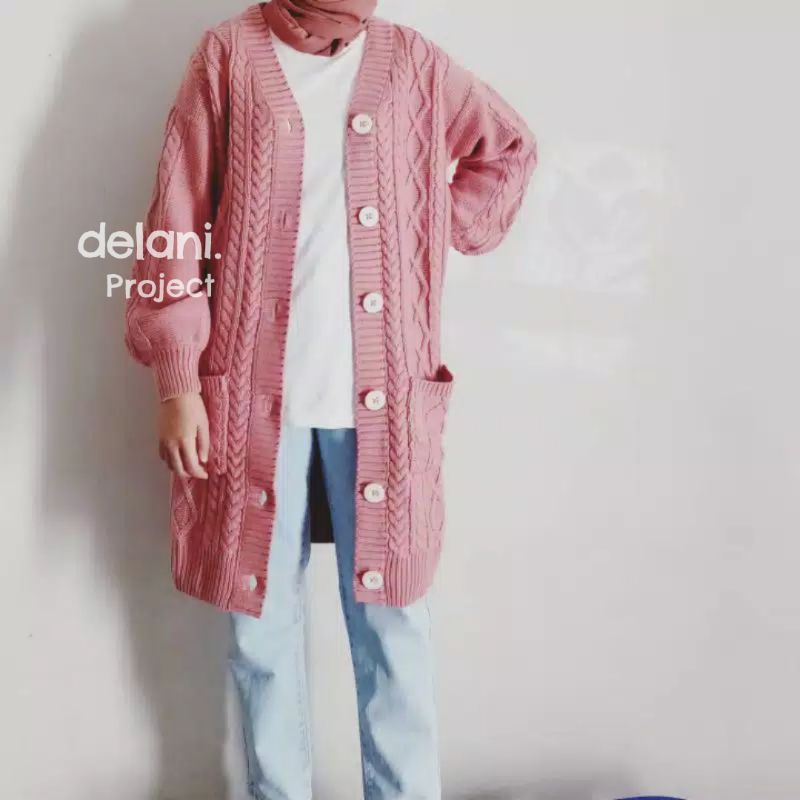 GHANA LONG OUTER DELANI.PROJECT | CARDIGAN RAJUT-Dustypink