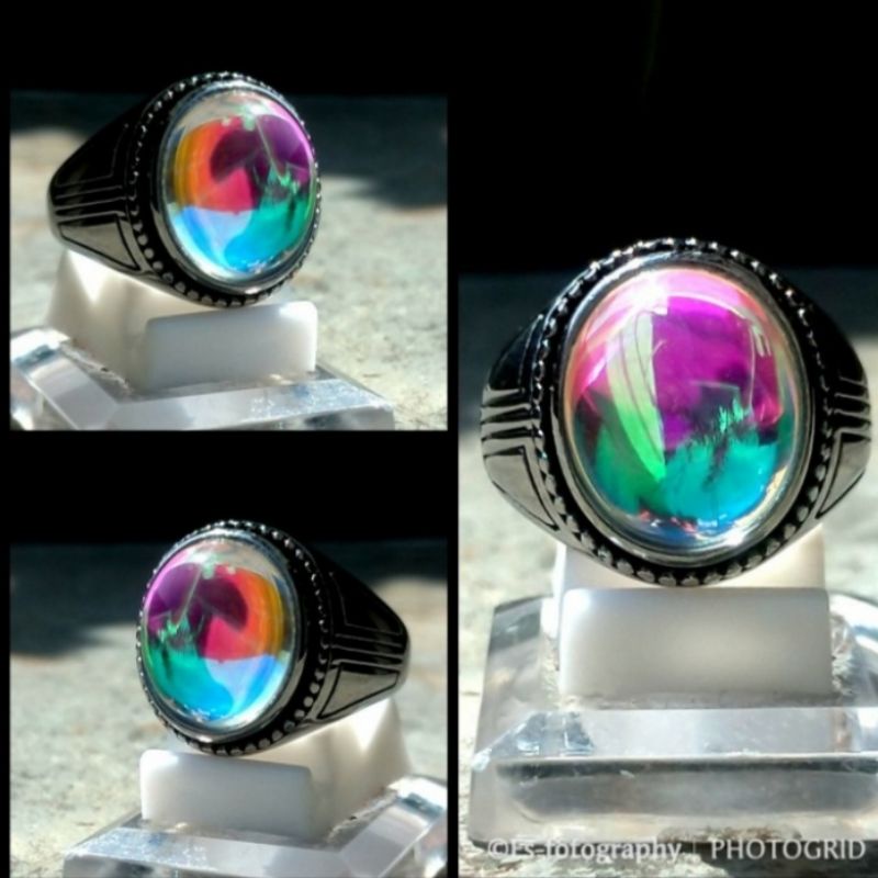 cincin batu kalimaya pelangi ring titanium hitam super mewah