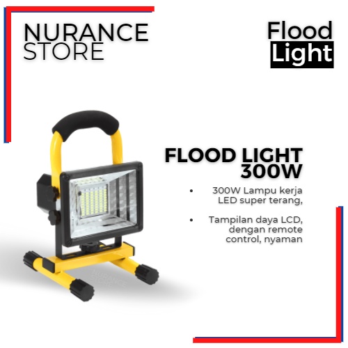 FLOOD LIGHT 300W LAMPU SOROT PORTABLE 60 LED RECHARGEABLE