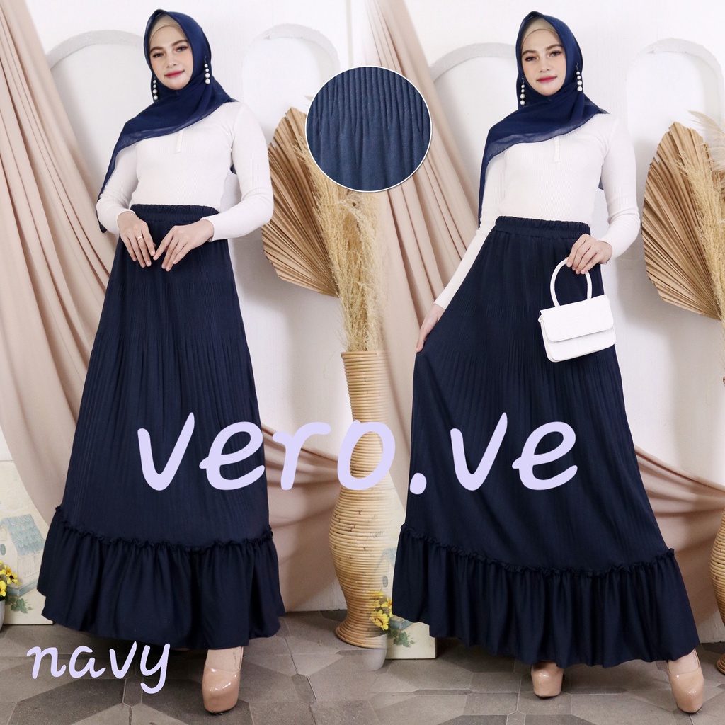 Rok panjang Plisket Lidi Cabang Rok muslim/Mayung/Payung Longgar/jumbo Bawahan Terbaru Termurah Terlaris-Navy