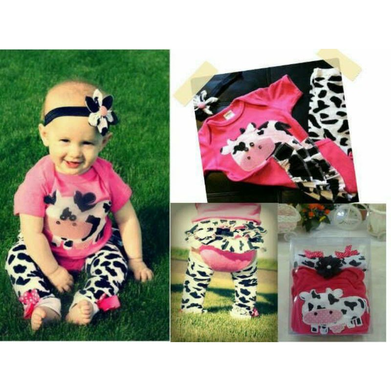 Bodysuit Ruffle + Leg warmer + Bandana 3in1 Baju Anak Lucu/ Dress anak