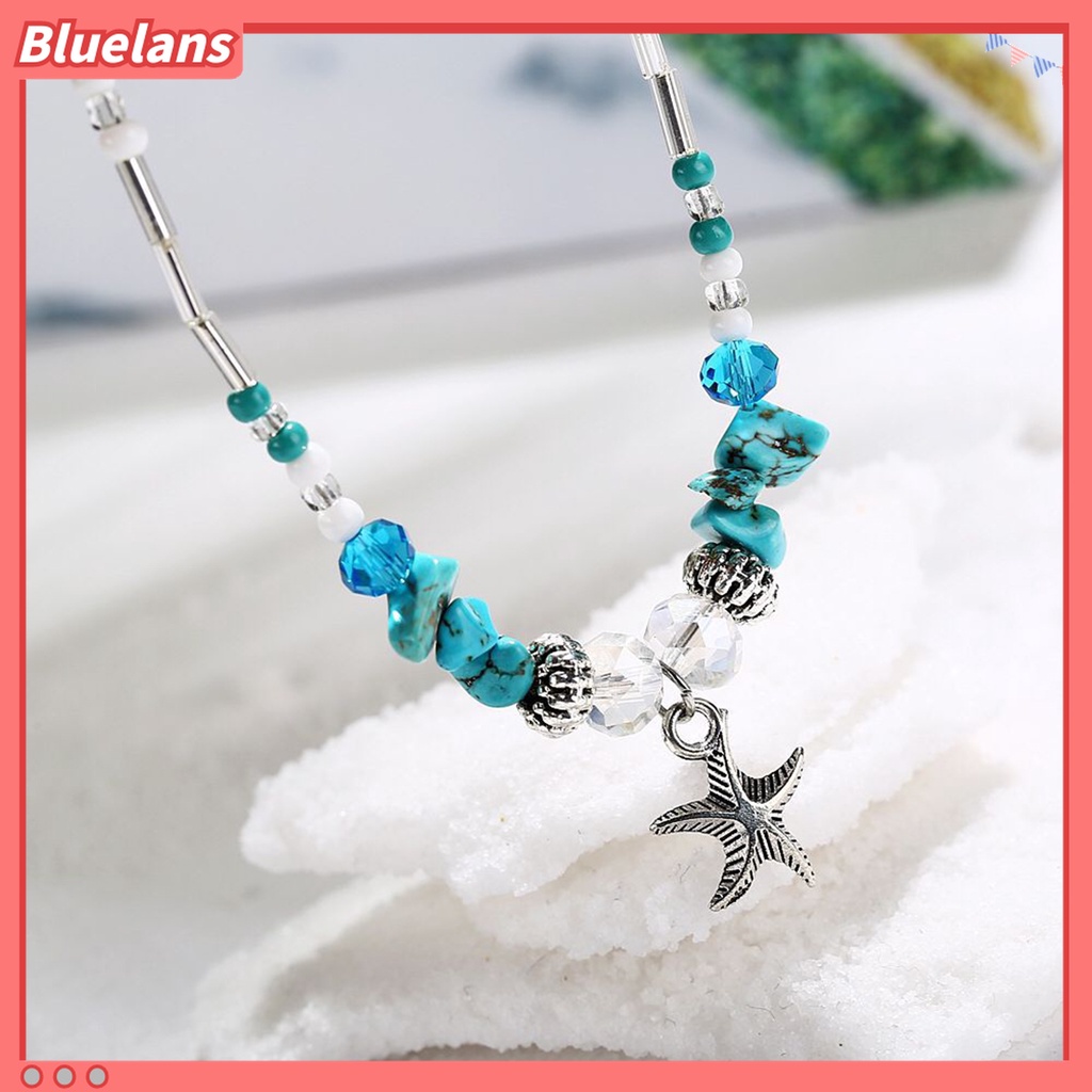 Gelang Kaki Rantai Manik-Manik Turquoise Adjustable Bentuk Bintang Laut Gaya Bohemia Untuk Wanita