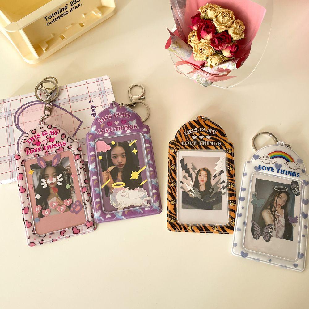 Lanfy Photocards Collect Box Keyring Korea Retro Love Stiker Gantungan Kunci Tas Sekolah Liontin Kpop Photocards Stationery Card Holder Idol Foto Lengan