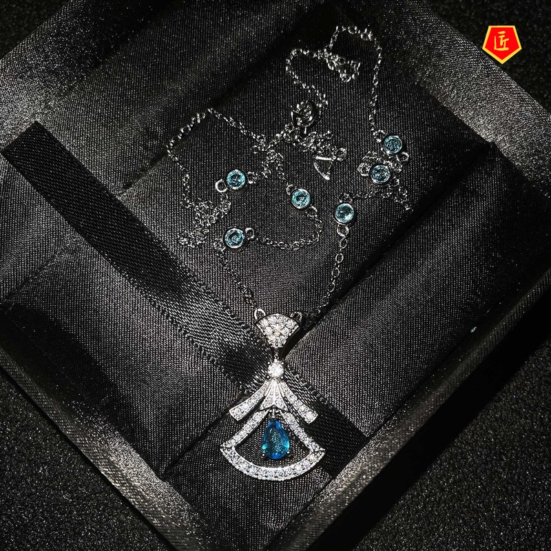 [Ready Stock]Small Skirt Fan Necklace Women's Colored Gems Suit