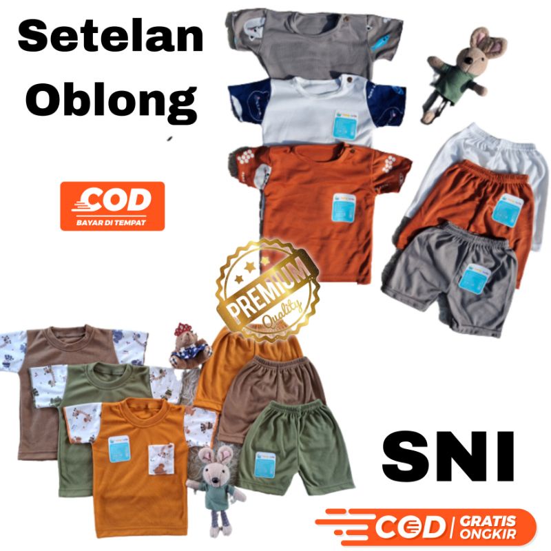 Setelan Pendek Oblong Motif dan Pendek baju celana bayi per 3 stel SNI Promo 8.8