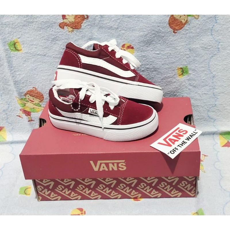 SEPATU V4NS ANAK OLDSKOOL MAROON VELCRO TALI SEPATU ANAK SEPATU ANAK PEREMPUAN SEPATU ANAK LAKI LAKI-OS MAROON TALI