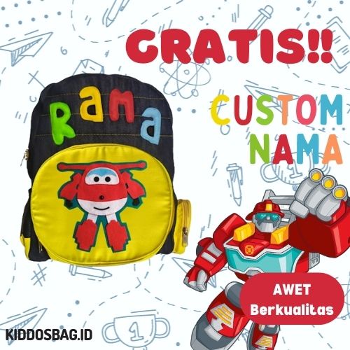 TAS KARAKTER ANAK SEKOLAH PAUD TK SD BOCIL PEREMPUAN LAKI-LAKI TAS CEWEK COWOK CUSTOM NAMA DAN WARNA