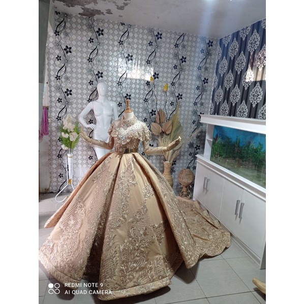 READY TERMURAH LILY GAUN PENGANTIN  AKAD BALLGOWN MEKAR GAUN PENGANTIN MODERN EKOR PANJANG