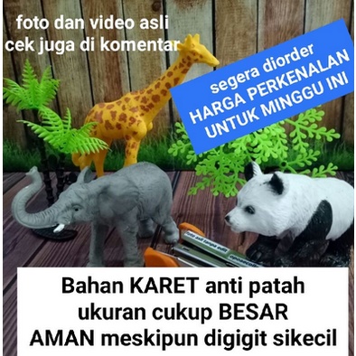 mainan miniatur hewan karet besar isi 3 binatang 2 pohon