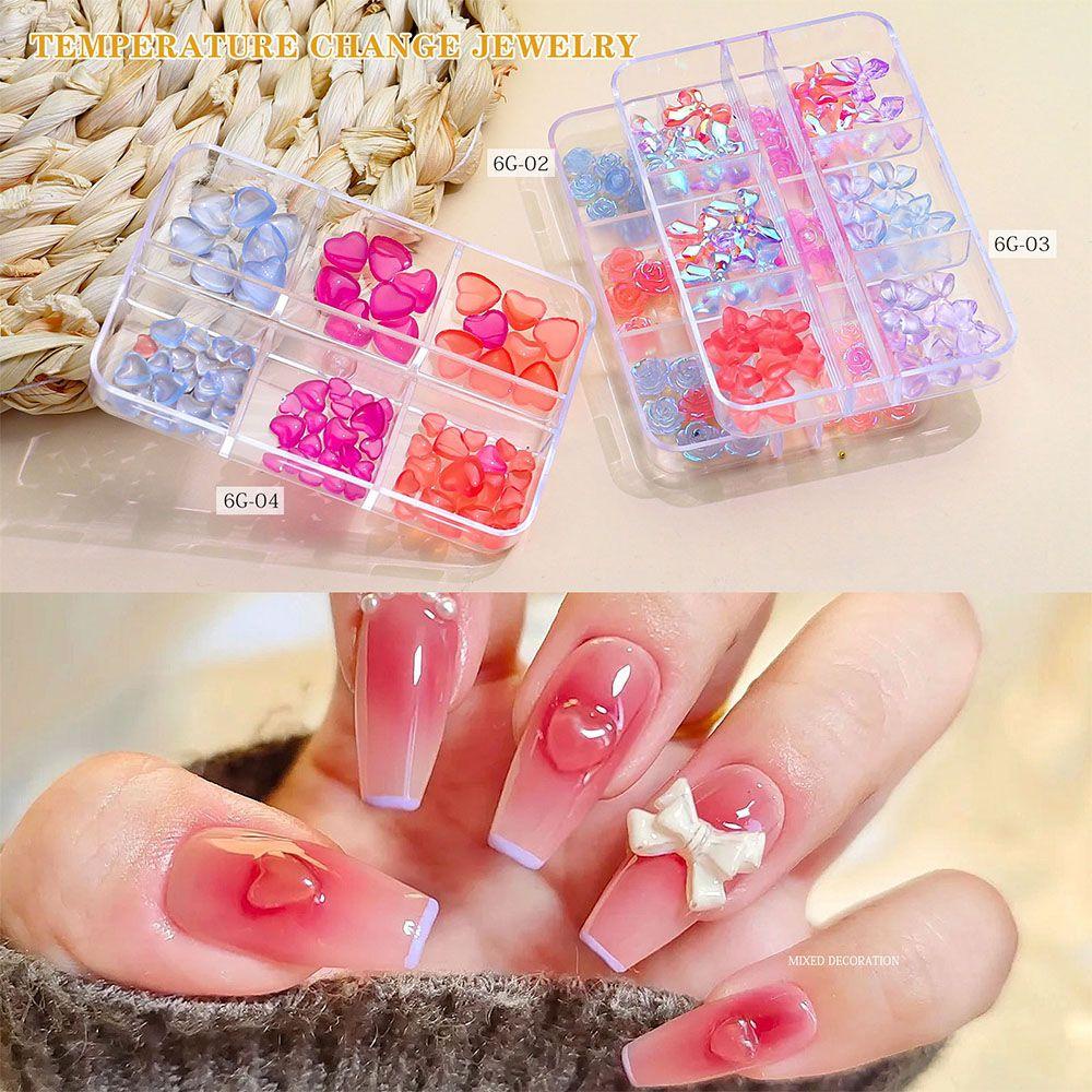Preva 6 Sekat Manik Akrilik Bentuk Hatikupukupuhati 3D Untuk Dekorasi Nail Art Butterfly