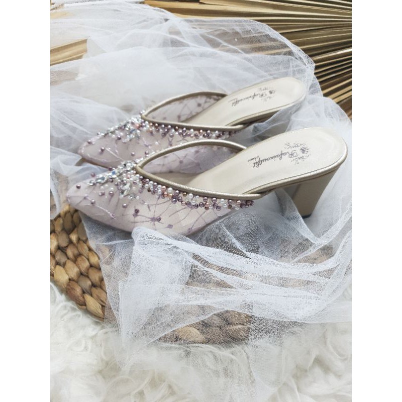 sepatu wedding yohana purple gold sepatu wanita cantik 7cm tahu