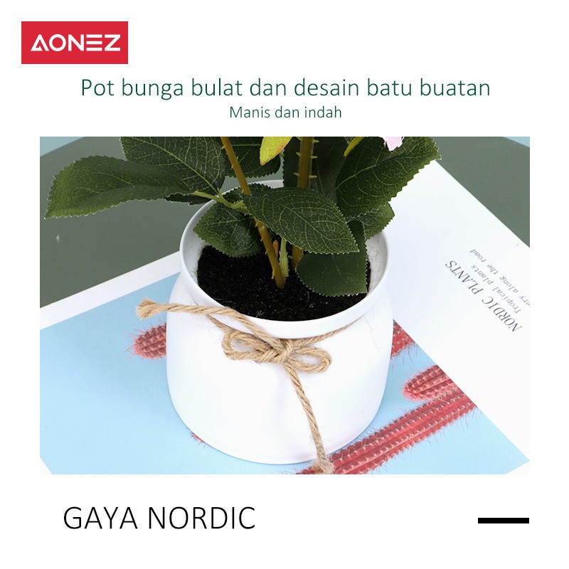 Aonez Bunga simulasi mawar pot bunga plastik Bunga buatan bunga hias tanaman-3