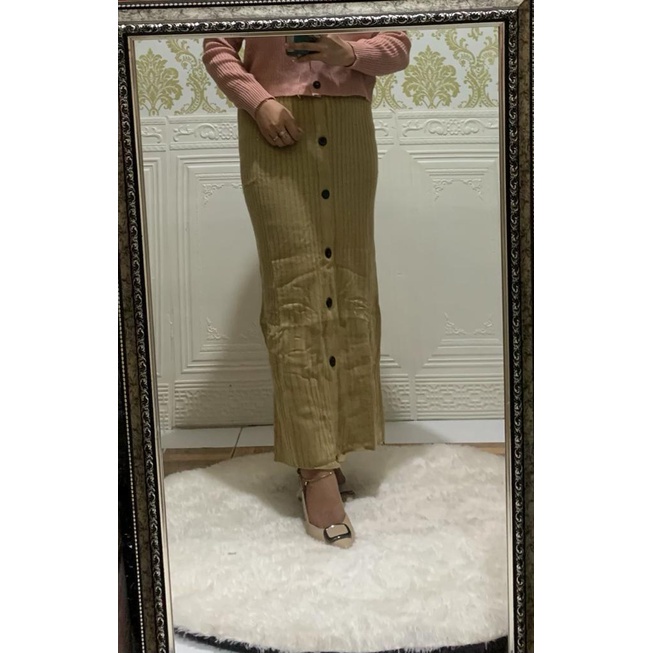 Rok Kancing Rajut Wanita/Rok plisket kancing/rok korea style