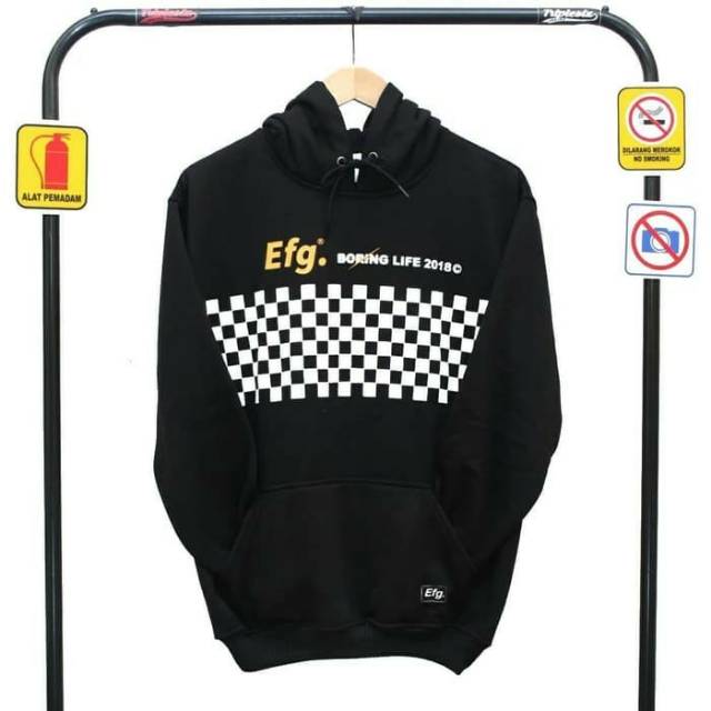 jaket sweater efg hitam motif catur murah/hoodie pria premium