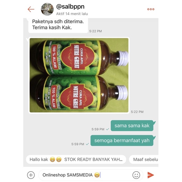 CUKA APEL | NUTRI GREAT | Cuka Buah Tanpa Pengawet | Multi Khasiat - Samsmedia