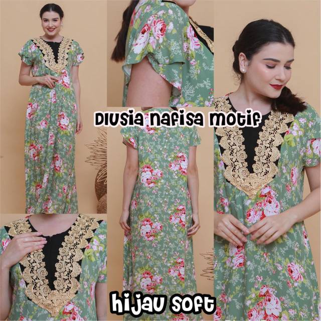 Daster arab DLUSIA NAFISA House Dress Rayon motif Renda import