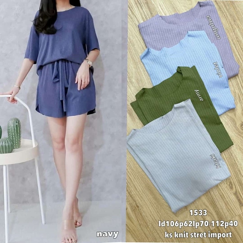 setelan kaos knit stretch import 1533 cln pendek