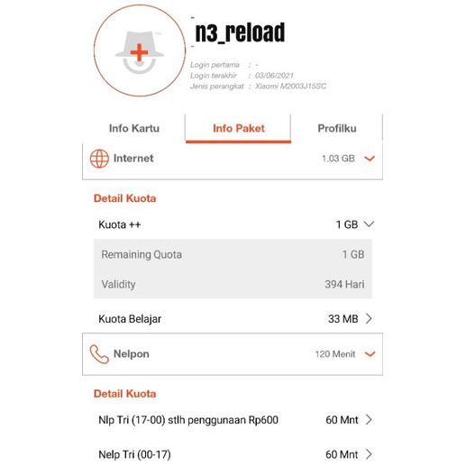 Perdana 3 Tri Aon 1GB &amp; 2GB Nasional (Segel &amp; Siap Pakai)