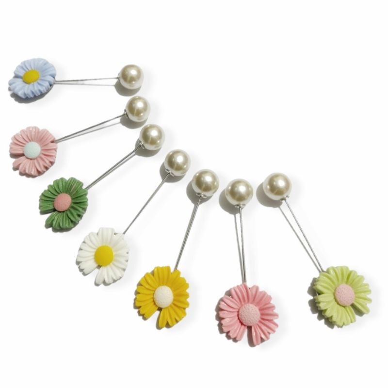 Bros Tusuk Tuspin Mutiara Bunga Clay Sunflower Pin Brooch Bros Hijab Pearl Flower