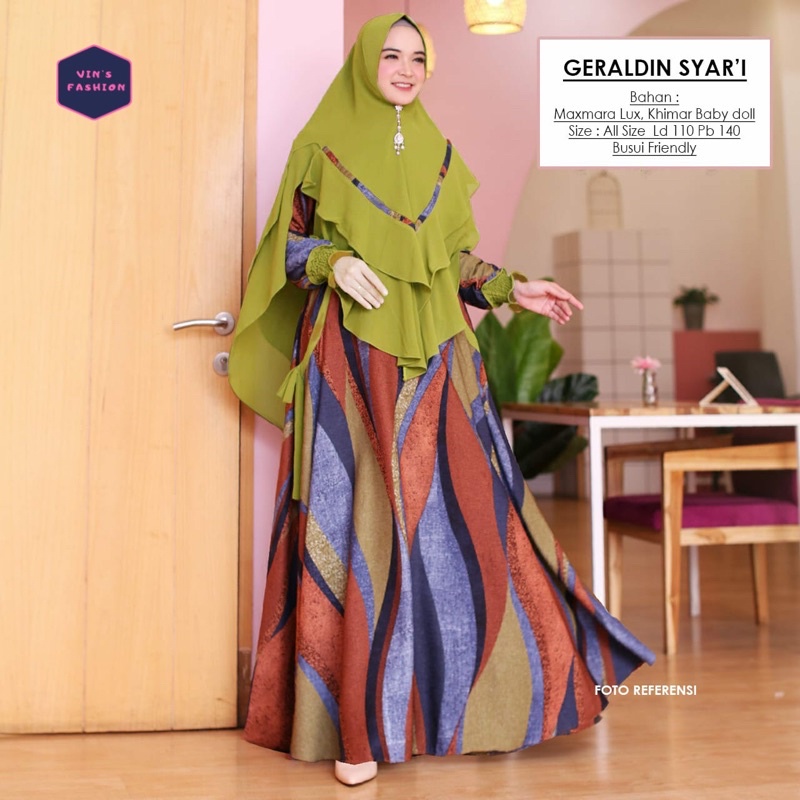 Syari Geraldine laura bahan maxmara elegan busui ld 110 pb 140 syar’i murah cantik